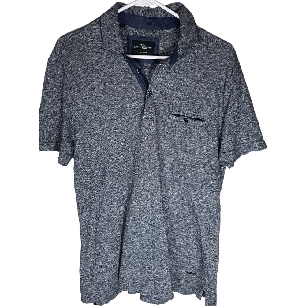 Rodd & Gunn Polo Shirt Mens L Cotton Linen Sports Fit Navy Blue Short Sleeves